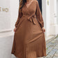 Pleated Long Sleeve Surplice Maxi Dress