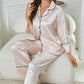 Contrast Piping Button-Up Top and Pants Pajama Set