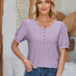 Eyelet Round Neck Short Sleeve Blouse