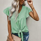 V-Neck Tie Hem Flutter Sleeve Blouse