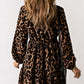 Leopard V-Neck Balloon Sleeve Tiered Dress