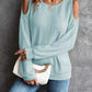 Round Neck Cold-Shoulder Waffle-Knit Top