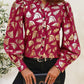 Perfee Printed Notched Long Sleeve Shirt