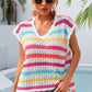 Striped V-Neck Slit Cover Up