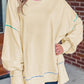 Slit Round Neck Lantern Sleeve Sweatshirt