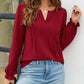 Notched Flounce Sleeve Blouse