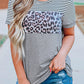 Full Size Striped Leopard Round Neck Short Sleeve T-Shirt