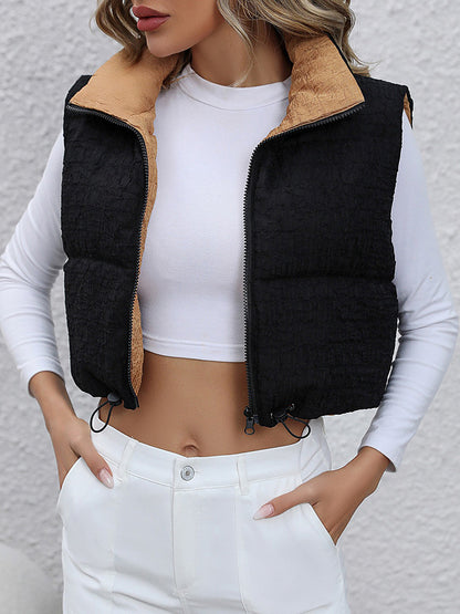 Drawstring Zip-Up Cropped Vest