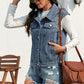 Collared Neck Sleeveless Denim Jacket