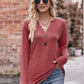 Mandy Buttoned Notched Neck Long Sleeve Top