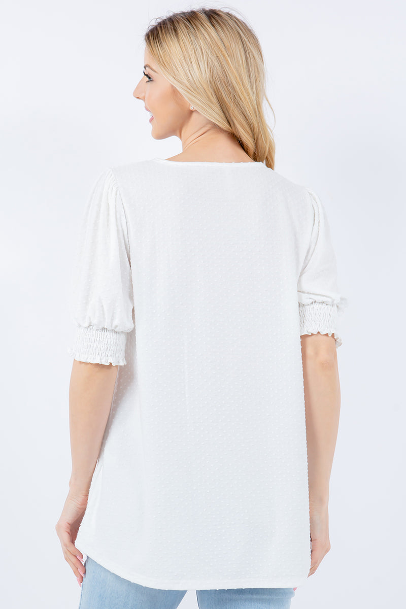 Celeste Full Size Swiss Dot Puff Sleeve Top