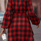 Plaid Tie Waist Balloon Sleeve Mini Dress