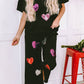 Heart Sequin Short Sleeve Top and Drawstring Pants Lounge Set