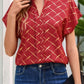 Printed Notched Short Sleeve Blouse