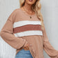 Ribbed Color Block Exposed Seam Round Neck Blouse