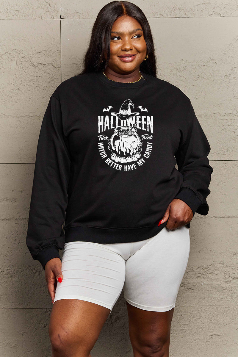 Simply Love Full Size Graphic Round Neck Sweatshirt Black