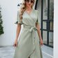 Tie Waist Flutter Sleeve Surplice Dress