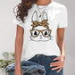 Rabbit Graphic Round Neck Short Sleeve T-Shirt