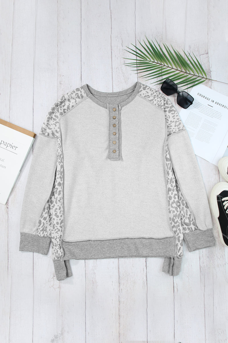 Exposed Seam Leopard Long Sleeve Sweatshirt