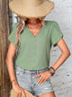 Swiss Dot V-Neck Petal Sleeve Blouse Gum Leaf