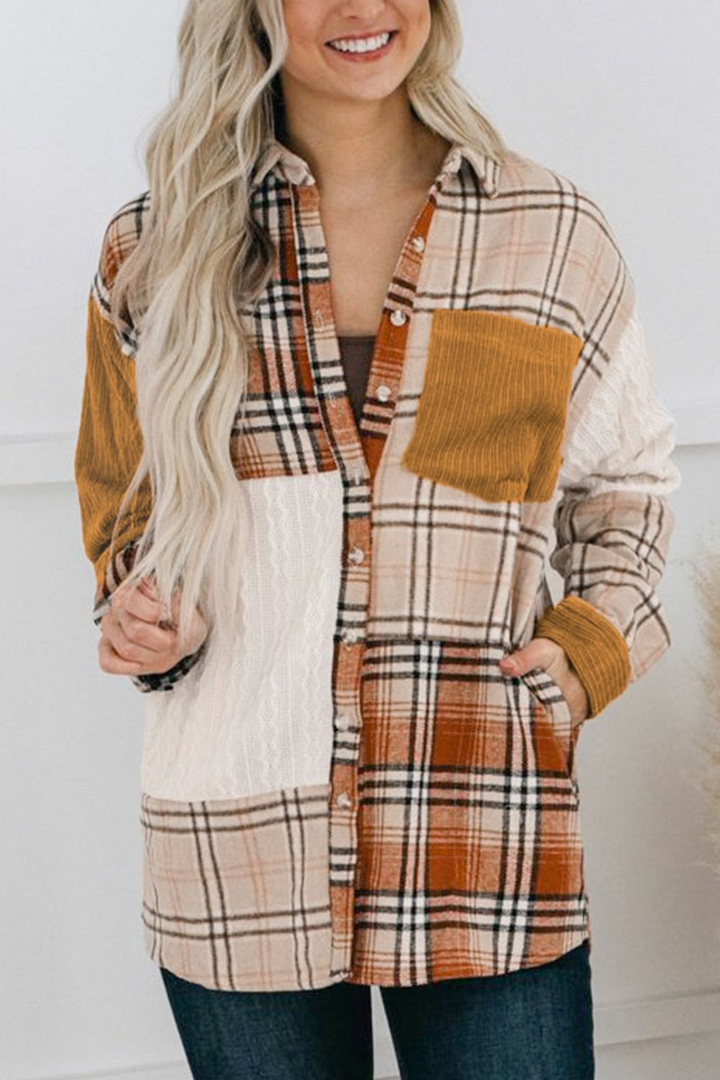 Plaid Button Up Long Sleeve Shacket Sherbet