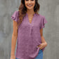 Swiss Dot Notched Cap Sleeve Blouse