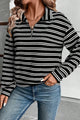 Striped Half Zip Long Sleeve Top Black