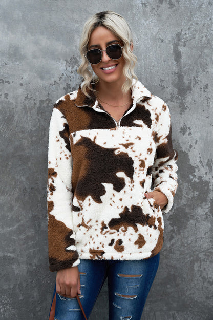 Quarter-Zip Long Sleeve Teddy Sweatshirt White