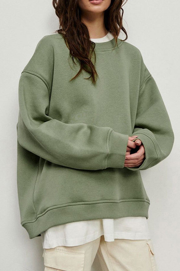 Oversize Round Neck Dropped Shoulder Sweatshirt Sage