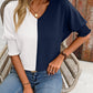 Contrast V-Neck Lantern Sleeve Blouse