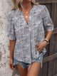 Perfee Printed Notched Half Sleeve Blouse White