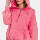 Zenana Drawstring Half Zip Dropped Shoulder Hoodie