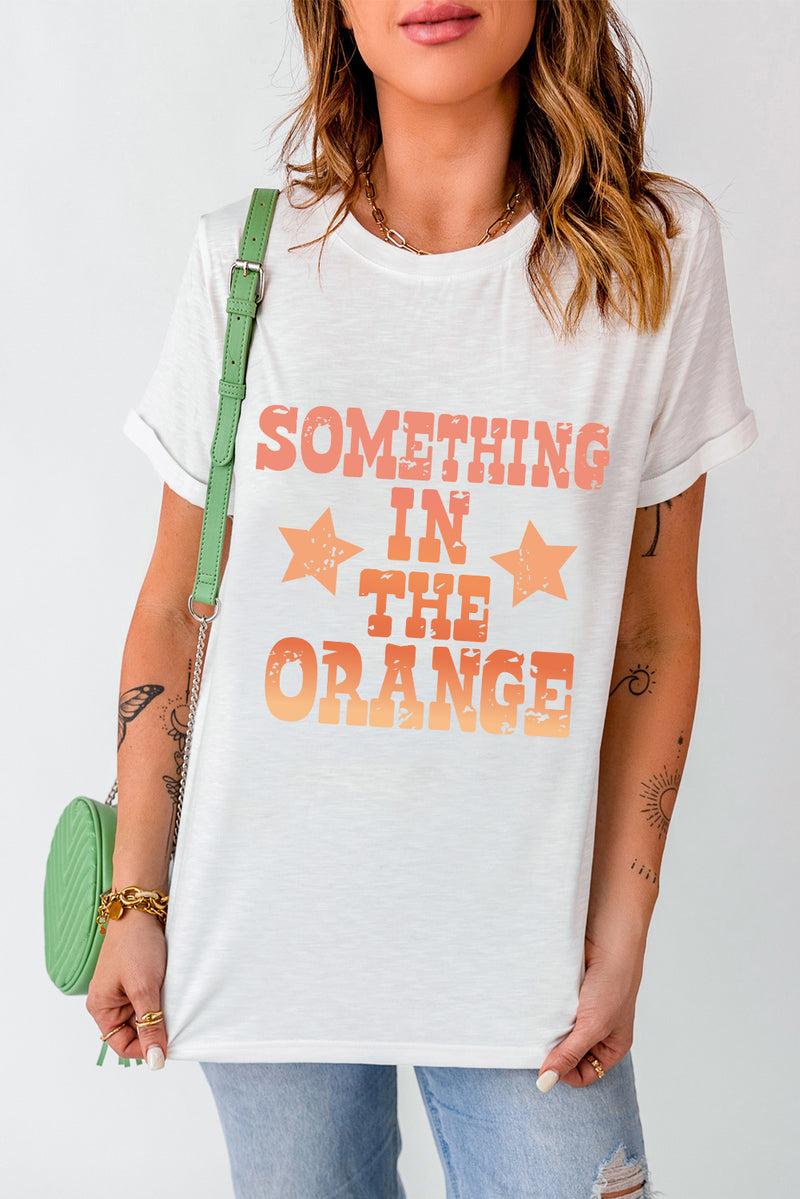 Letter Graphic Round Neck Short Sleeve T-Shirt White