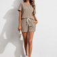 Notched Short Sleeve Top and Shorts Set