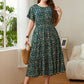 Plus Size Floral Round Neck Short Sleeve Midi Dress