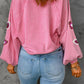 Heart Sequin Half Snap Mineral Wash Sweatshirt