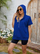 Half Zip Short Sleeve Hooded Top Royal Blue
