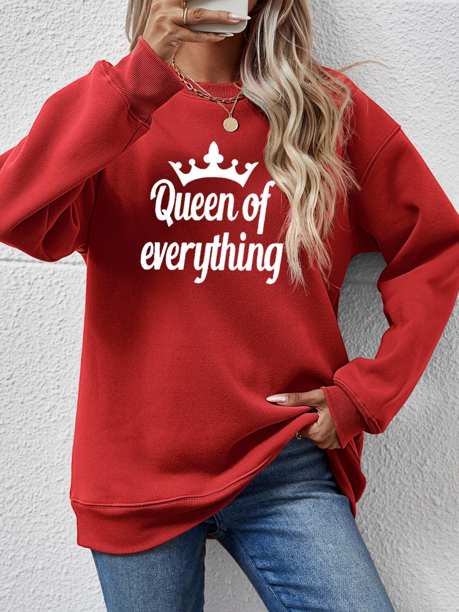 QUEEN OF EVERYTHING Round Neck Sweatshirt Deep Red