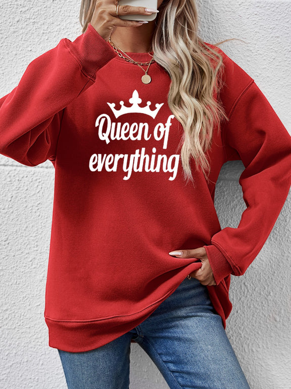 QUEEN OF EVERYTHING Round Neck Sweatshirt Deep Red