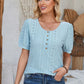 Eyelet Round Neck Short Sleeve Blouse