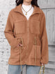Drawstring Zip Up Long Sleeve Outerwear Caramel