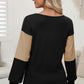 Color Block V-Neck Long Sleeve Top