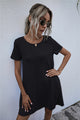 Round Neck Short Sleeve Mini Dress Black