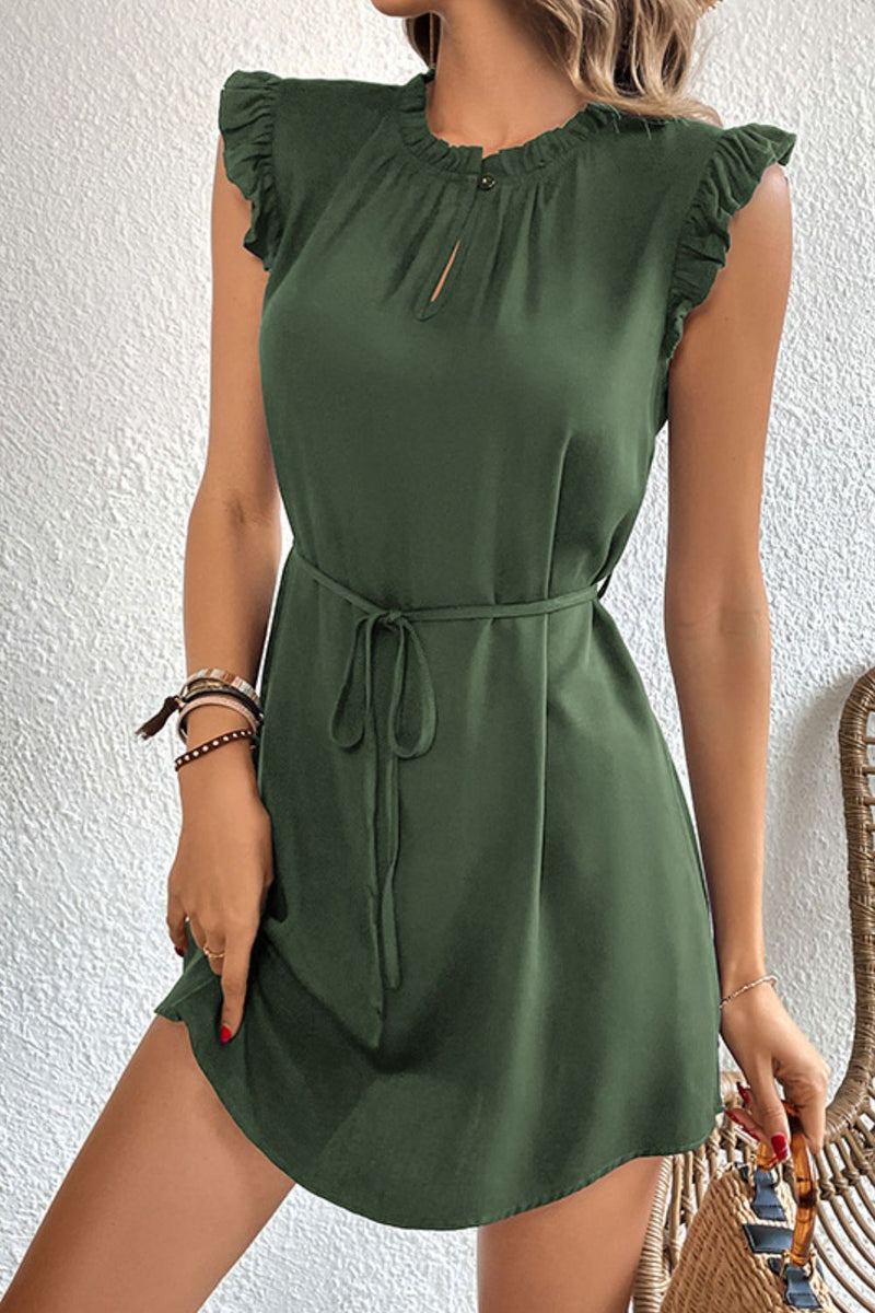 Ruffled Tie-Waist Keyhole Dress