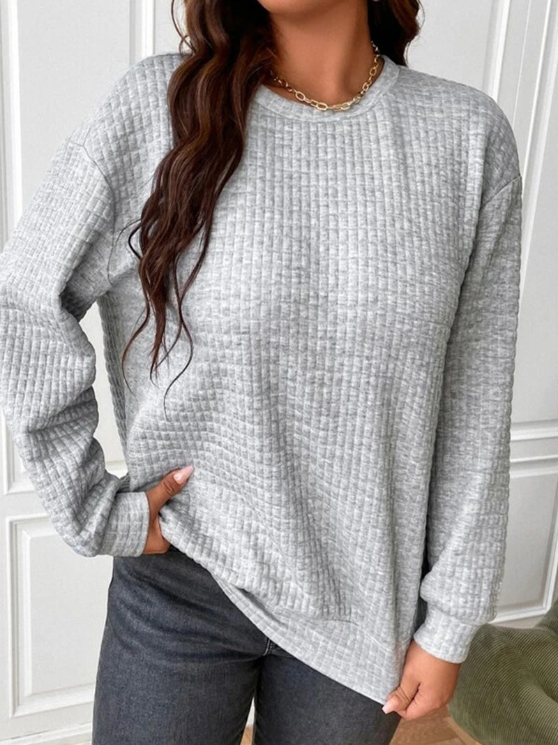 Texture Round Neck Long Sleeve Sweatshirt