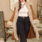 Plus Size Furry Trim Open Front Long Sleeve Coat