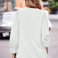 Swiss Dot Notched Neck Flounce Sleeve Blouse