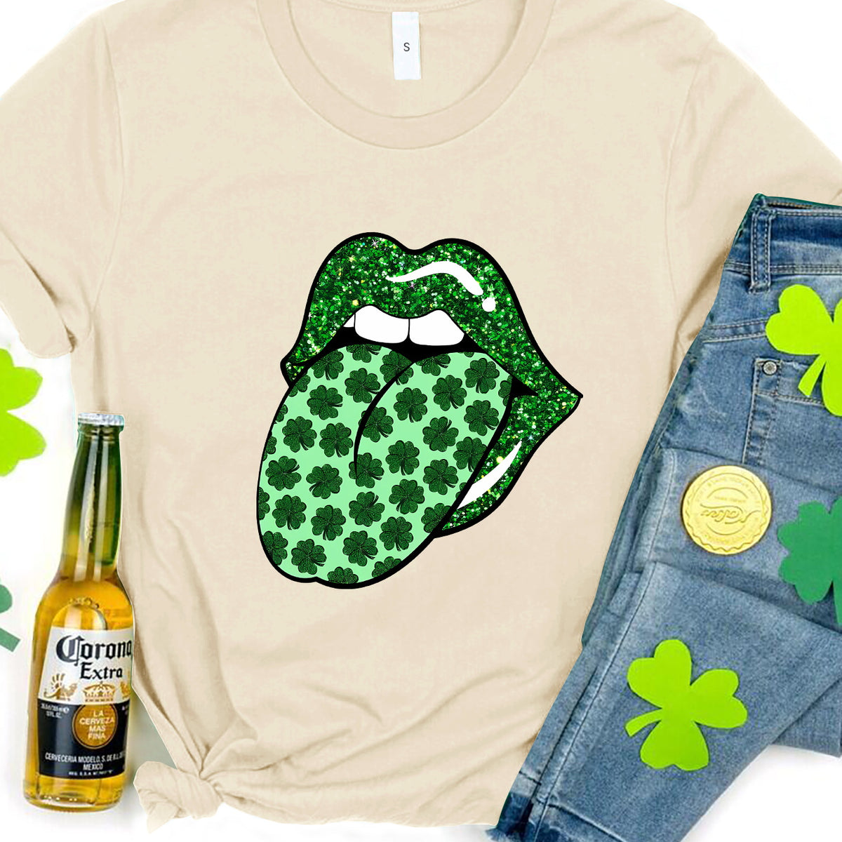 Saint Patrick's Day Round Neck T-Shirt Light Yellow