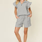 Double Take Full Size Texture Flounce Sleeve Top and Drawstring Shorts Set