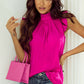 Ruffled Mock Neck Cap Sleeve Blouse